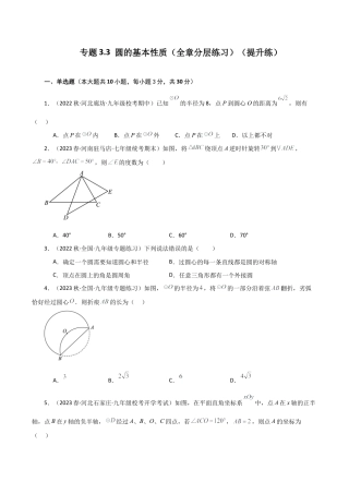 初中数学九上-专题练习-专题3.3 圆的基本性质（全章分层练习）（提升练）-（浙教版）.docx