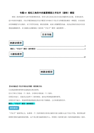 浙教版九年级数学上册-几何模型专训-专题03 相似三角形中的重要模型之手拉手（旋转）模型解读与提分精练（浙教版）（学生版）.docx