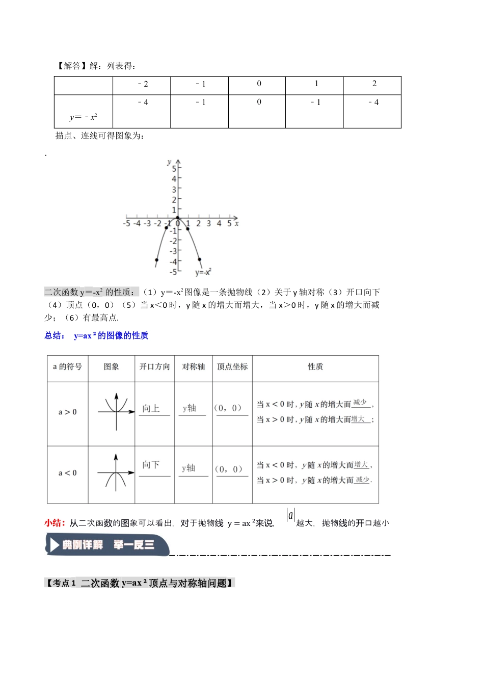 2026年九年级数学上册-题型专练-1.2.1 二次函数y=ax2的图象和性质（知识解读+达标检测）（教师版）.docx_第2页