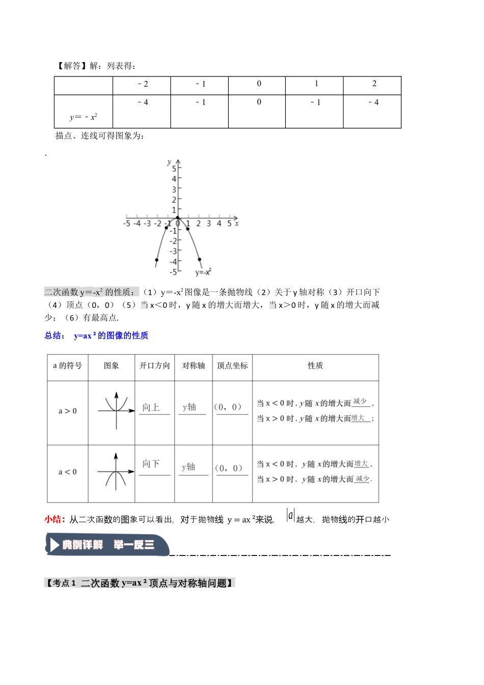 2026年九年级数学上册-题型专练-1.2.1 二次函数y=ax2的图象和性质（知识解读+达标检测）（学生版）.docx_第2页