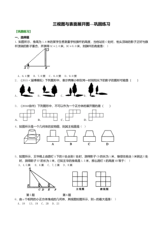 2026年数学九年级上册-教学案-三视图与表面展开图—巩固练习.doc
