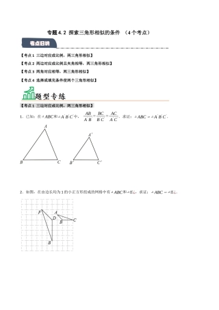 2026年九年级数学上册-题型专练-专题4.2 探索三角形相似的条件 （4个考点）（题型专练+易错精练）（学生版）.docx