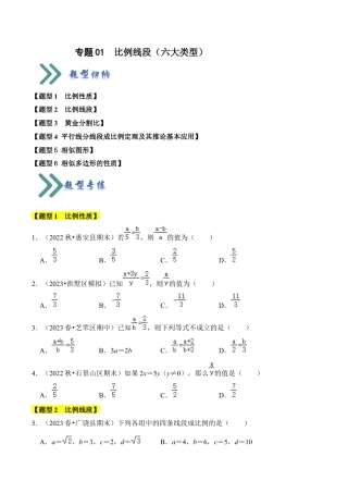 九年级数学上册-题型专练-专题01  比例线段（六大类型）（题型专练）（学生版）.docx
