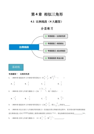 九年级数学上册（浙教版）-课时练习-4.1 比例线段（4大题型）（分层练习）（原卷版）.docx