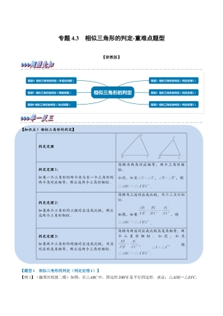 初中数学九年级上册-母题专项训练-专题4.3 相似三角形的判定-重难点题型（解析版）（浙教版）.docx