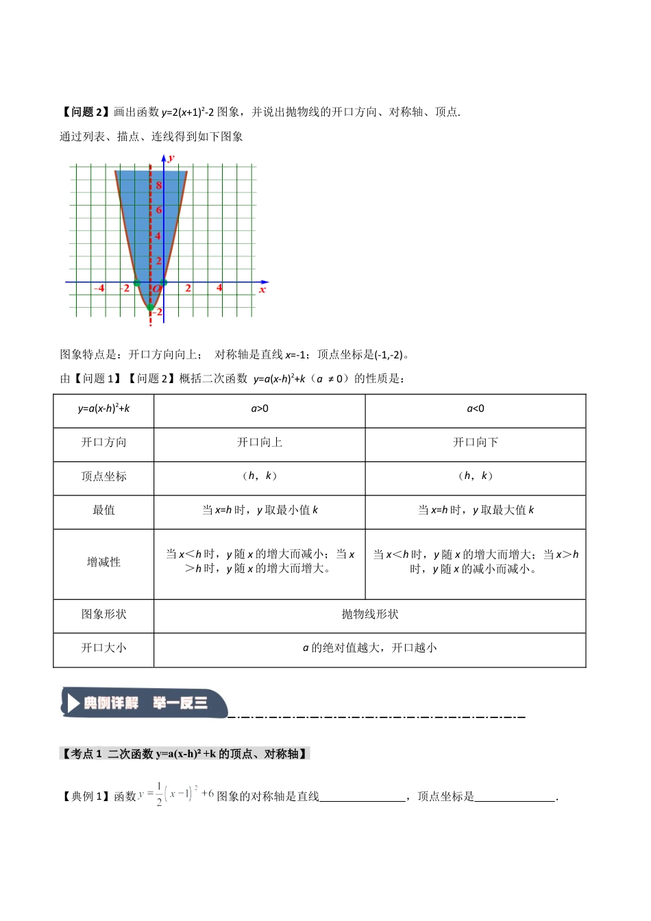 2026年九年级数学上册-题型专练-1.2.4 二次函数y=a(x-h)2+k的图象和性质（知识解读+达标检测）（学生版）.docx_第2页