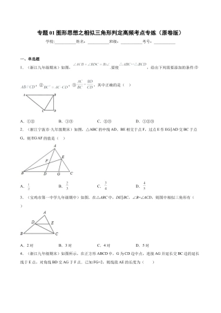 专题01图形思想之相似三角形判定高频考点专练（原卷版）-九年级数学专题训练（浙教版）.docx