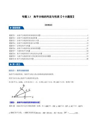 初中数学八年级上册2026年期末复习系列-专题2.3 角平分线的判定与性质（十大题型）（举一反三）（解析版）.docx