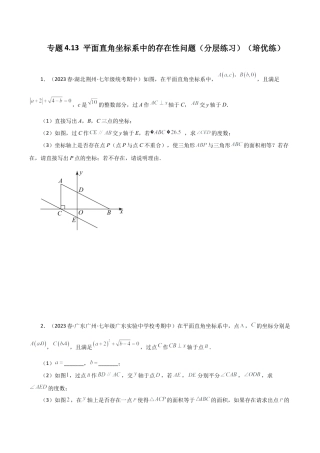 初中数学八年级上册2026年期末复习系列-专题4.13 平面直角坐标系中的存在性问题（分层练习）（培优练）-.docx