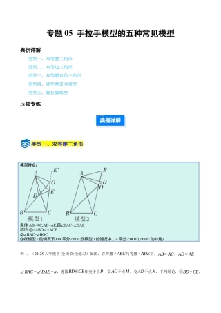 初中数学八年级上册2026年期末复习系列-专题05 手拉手模型五种常见模型（压轴题专项训练）（解析版）.docx