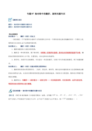 初中数学八年级上册2026年期末复习系列-专题07 轴对称中的翻折、旋转问题专训（解析版）.docx