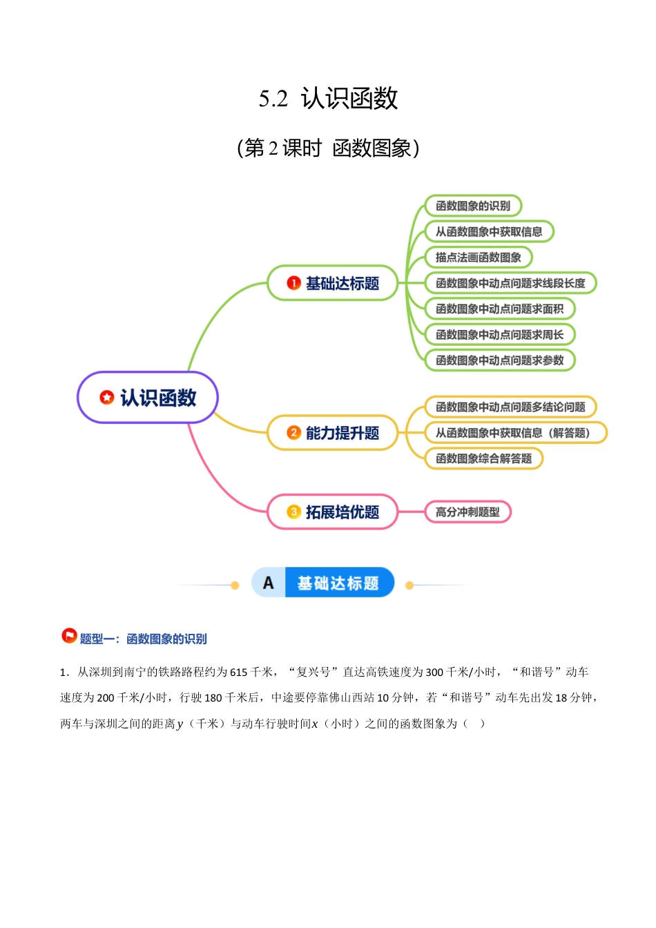 浙教版数学八年级上册-5.2 认识函数（第2课时 函数图象）（7大基础题型+3大巩固提升）（题型专练）（原卷版）.docx_第1页