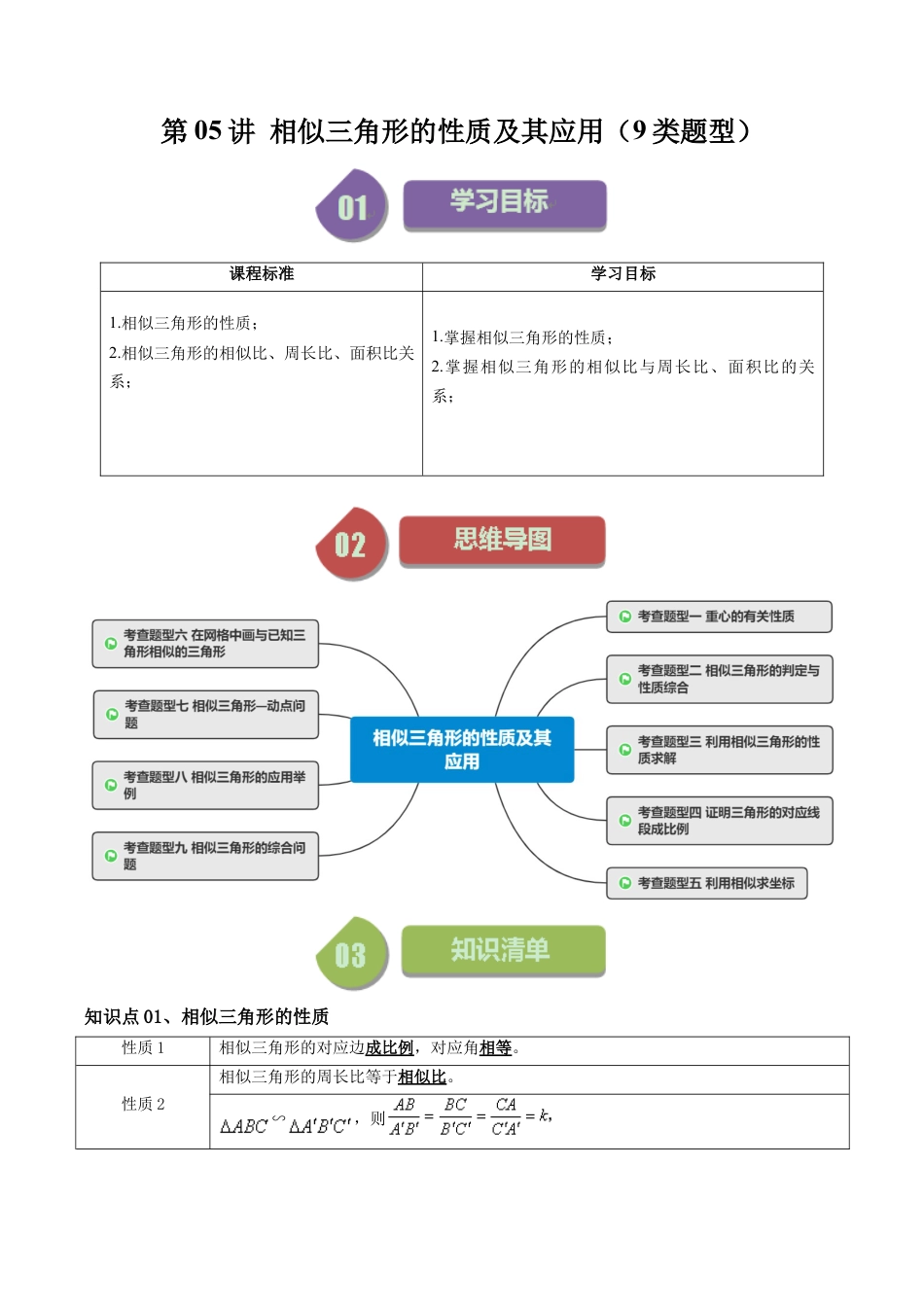 初中数学九年级上-同步教学课堂-第05讲 相似三角形的性质及其应用（9类题型）（教师版）.docx_第1页