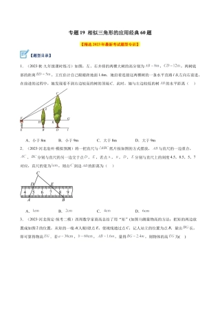 初中数学九上重点难点提升-专题19 相似三角形的应用经典60题（学生版）.docx
