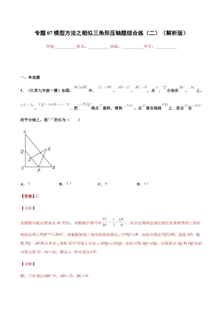 专题07模型方法之相似三角形压轴题综合练（二）（解析版）-九年级数学专题训练（浙教版）.docx