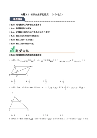 2026年九年级数学上册-题型专练-专题4.3 相似三角形的性质（4个考点）（题型专练+易错精练）（学生版）.docx