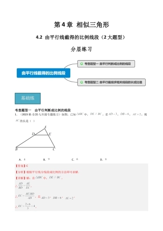 九年级数学上册（浙教版）-课时练习-4.2 由平行线截得的比例线段（2大题型）（分层练习）（解析版）.docx