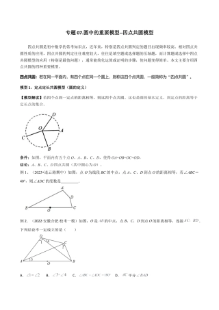 浙教版九年级数学上册-几何模型专训-专题07 圆中的重要模型-四点共圆模型（学生版）.docx