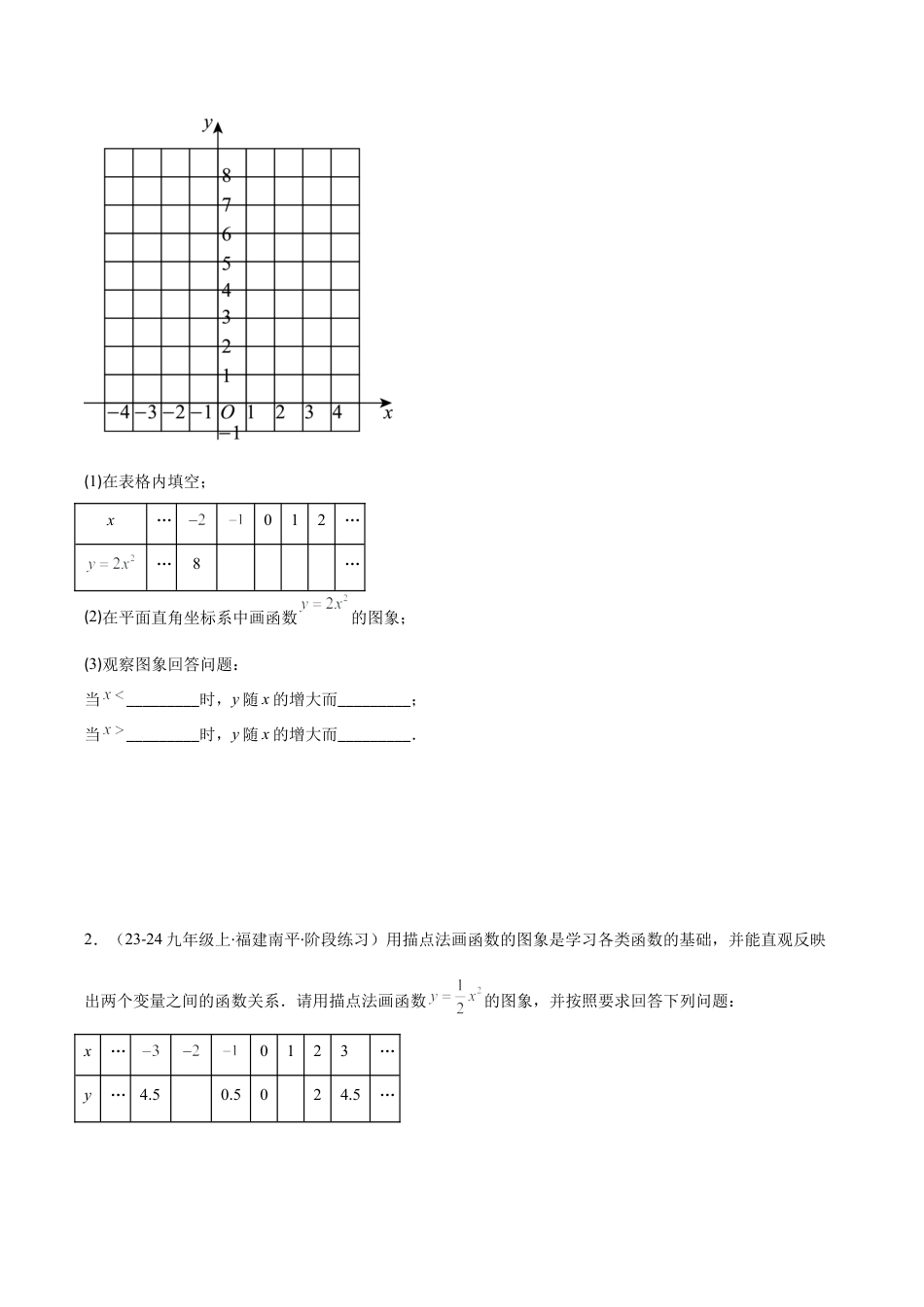 初中数学九上-难点重点-专题1.2 二次函数y=ax²、y=a(x-h)²、y=a(x-h)²+k的图象和性质(学生版).docx_第3页