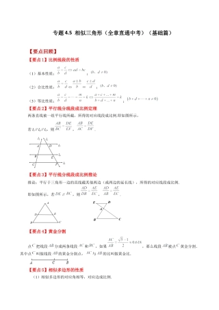 初中数学九上-专题练习-专题4.5 相似三角形（全章直通中考）（基础练）-（浙教版）.docx