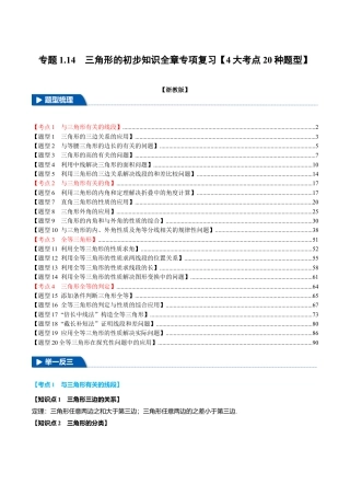 初中数学八年级上册2026年期末复习系列-专题1.14 三角形的初步知识全章专项复习（4大考点20种题型）（举一反三）（解析版）.docx