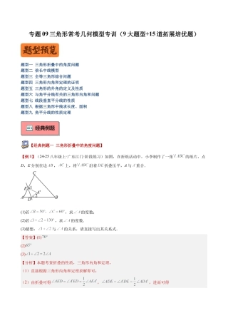 初中数学八年级上册2026年期末复习系列-专题09三角形常考几何模型专训（9大题型+15道拓展培优题）（解析版）.docx