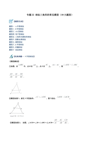 初中数学九上重点难点提升-专题22 相似三角形的常见模型（10大题型）（教师版）.docx