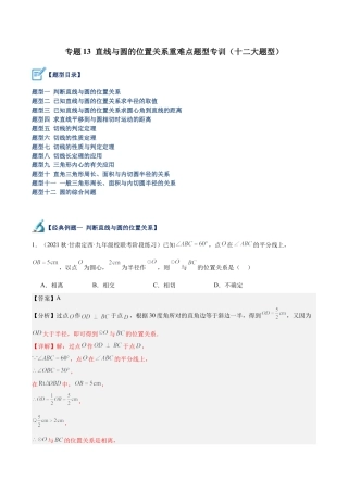 初中数学九上重点难点提升-专题13 直线与圆的位置关系重难点题型专训（十二大题型）（教师版）.docx