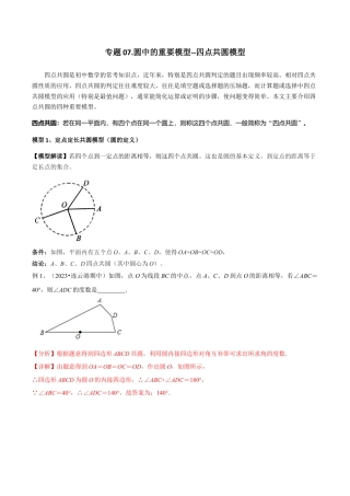 浙教版九年级数学上册-几何模型专训-专题07 圆中的重要模型-四点共圆模型（教师版）.docx