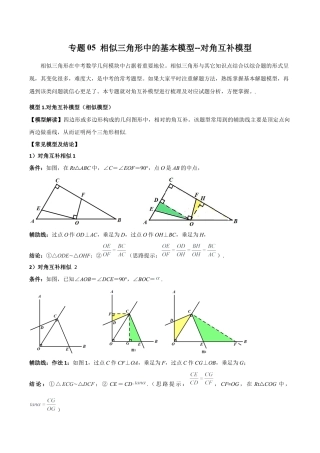 浙教版九年级数学上册-几何模型专训-专题05 相似三角形中的基本模型-对角互补模型（教师版）.docx