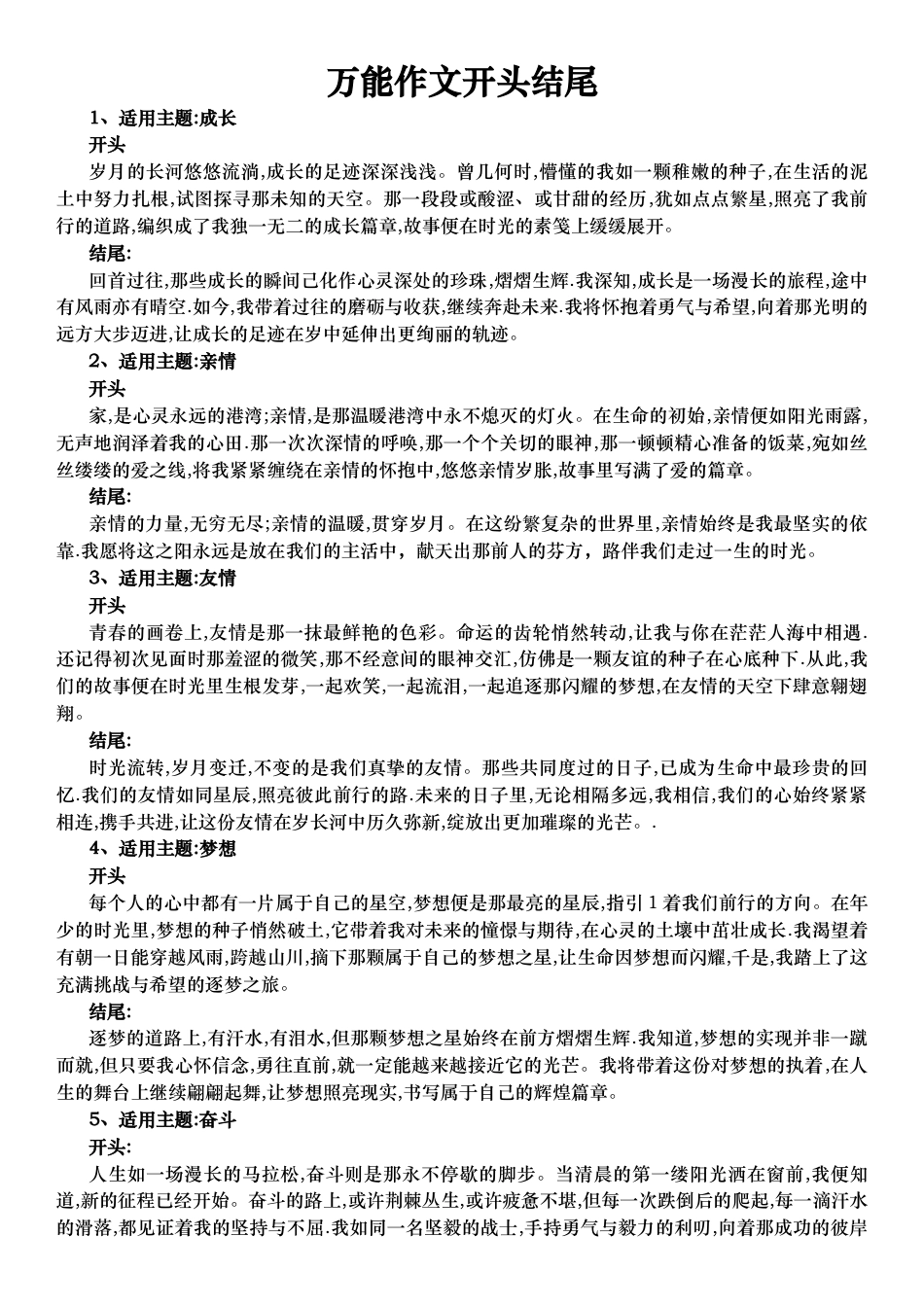 初中生作文万能开头结尾范文.docx_第1页