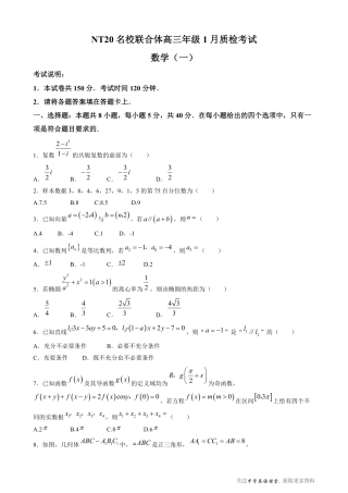 河北省NT20名校联合体高三年级1月质检考试数学试题（含答案）.pdf