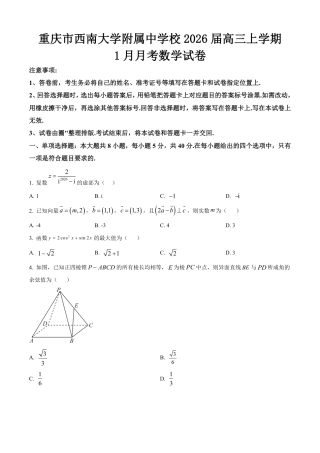 重庆市西南大学附属中学校2026届高三上学期1月月考数学试题（含答案）.pdf