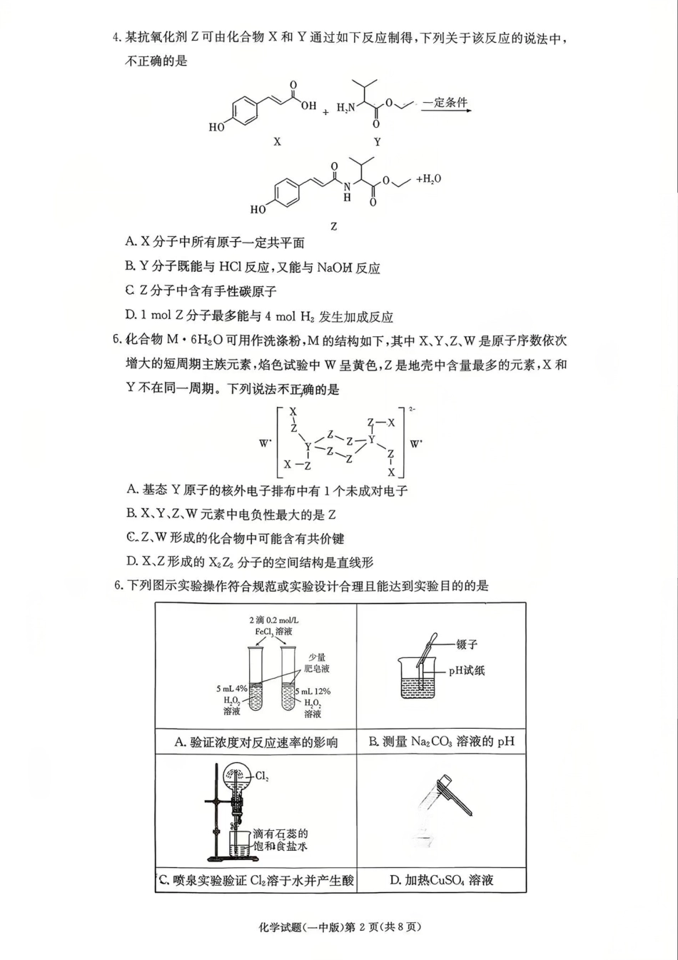 长沙市一中2026届高三月考试卷（五）化学试卷（含答案解析）.pdf_第2页