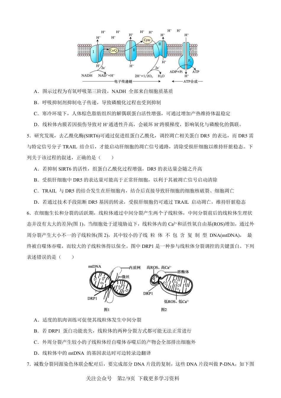 2026年重庆市高三康德高考模拟调研卷（一）生物试卷（含答案）.pdf_第2页