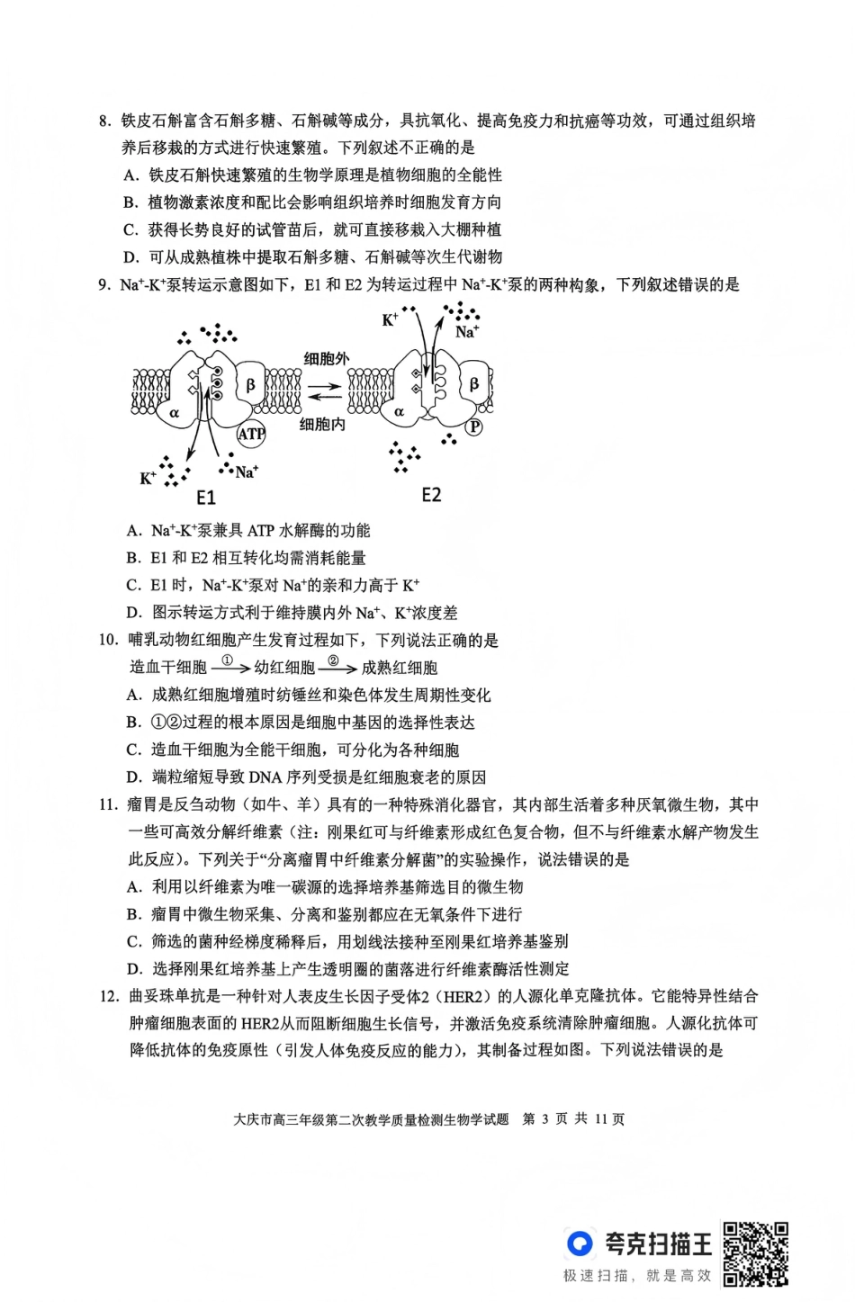 大庆市2026届高三年级第二次教学质量检测生物试卷（含答案）.pdf_第3页