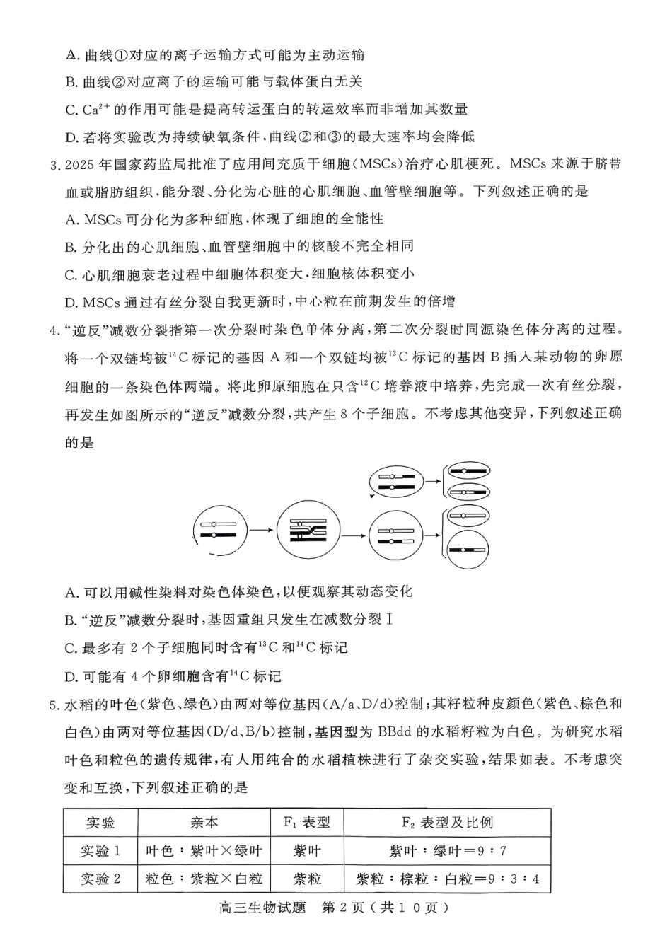 山东省济宁市2026届高三第一学期期末质量检测（济宁一模）生物试卷（含答案解析）.pdf_第2页