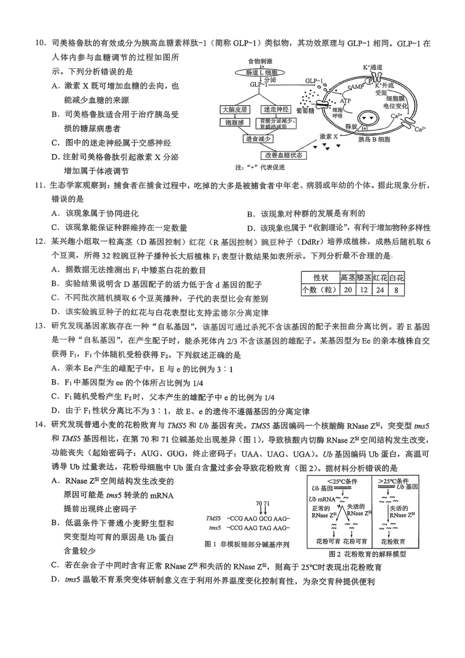 2026年重庆市普通高中学业水平选择性考试高考模拟调研卷（二）生物试题（含答案）.pdf_第3页