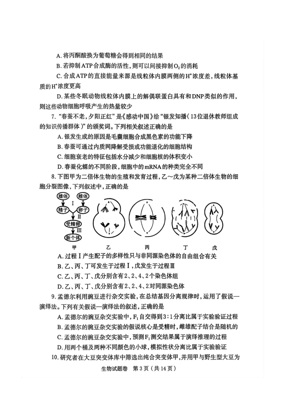 河南省郑州市2026届高三上学期第一次质量预测生物试题.pdf_第3页