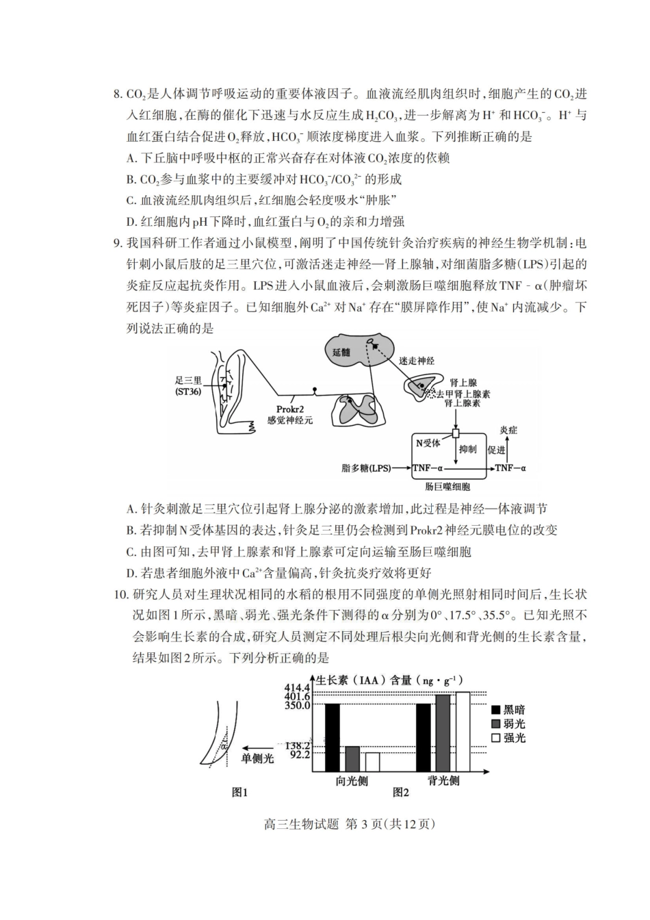 山东省泰安市2026年1月高三期末考试生物试题及答案.pdf_第3页