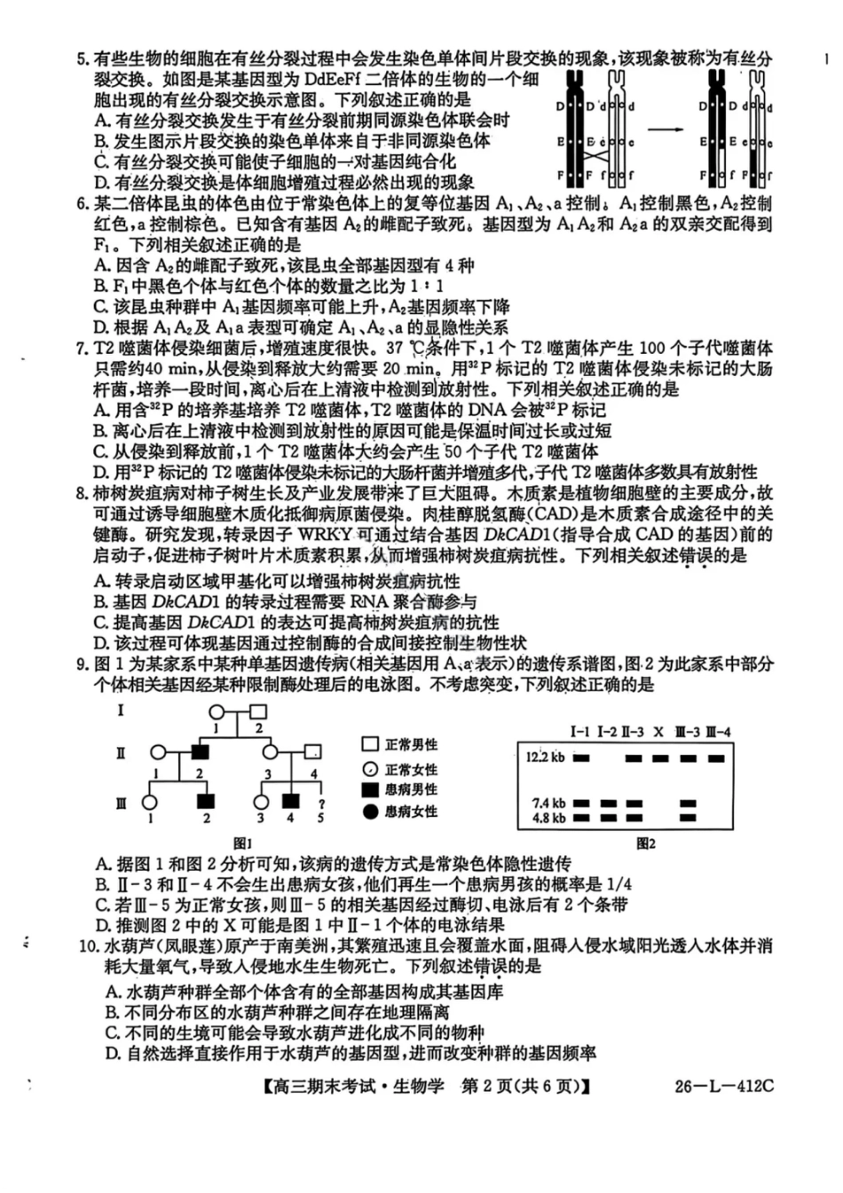 黑龙江省齐齐哈尔市2026届高三上学期1月期末考试生物试卷（含答案）.pdf_第2页