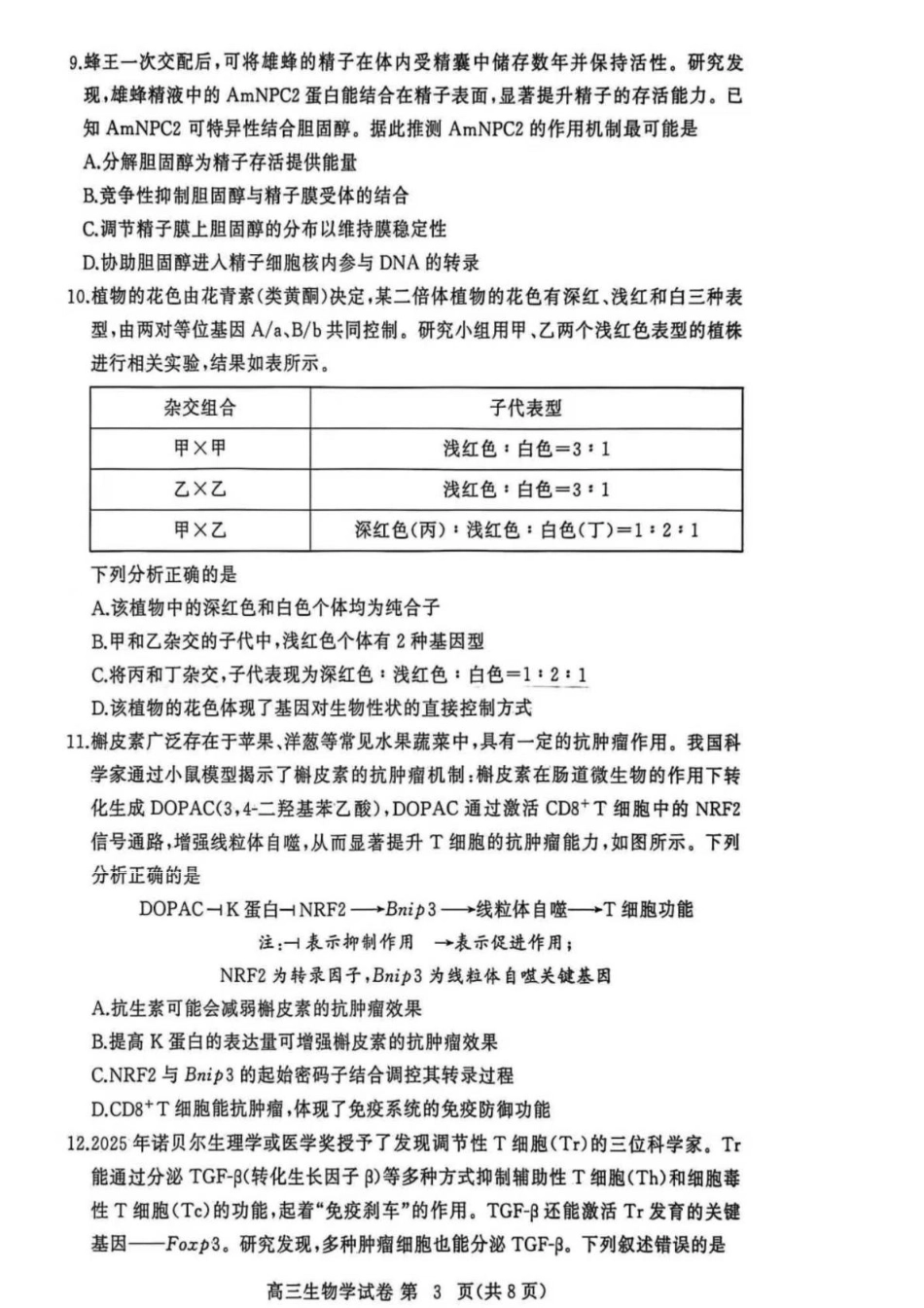 湖北省黄冈市2025-2026学年高三上学期1月期末考试生物试卷（含答案）.pdf_第3页