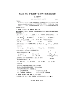 2026年上海市松江区初三一模数学试卷（原卷）.pdf