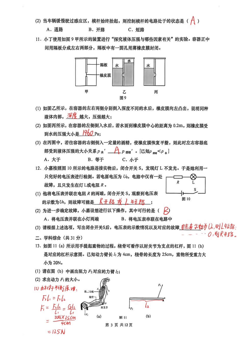 2026年上海市嘉定区初三物理一模试卷（含手写答案）.pdf_第3页