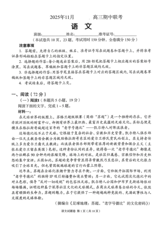 湖南省A佳联考2025-2026学年高三上学期11月期中考试语文试题（含答案）_A佳_高三语文.pdf