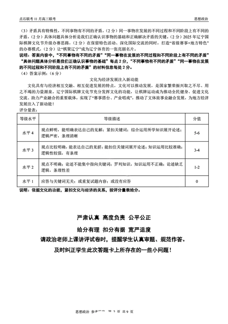 辽宁点石联考2025-2026学年高三上学期11月期中政治标答.pdf_第2页