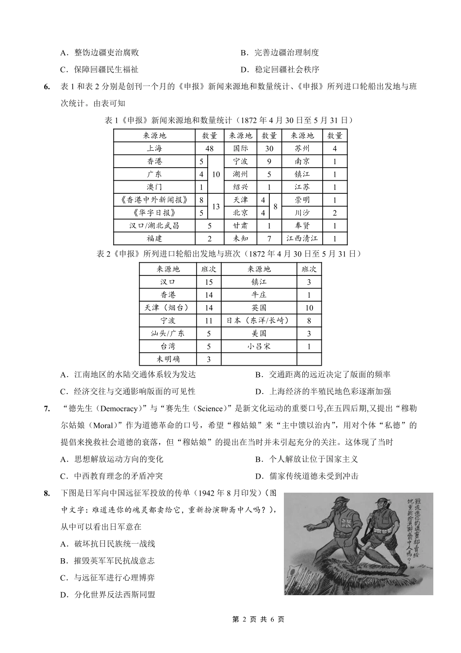 重庆市第八中学2026届高考适应性月考卷（三）历史.pdf_第2页