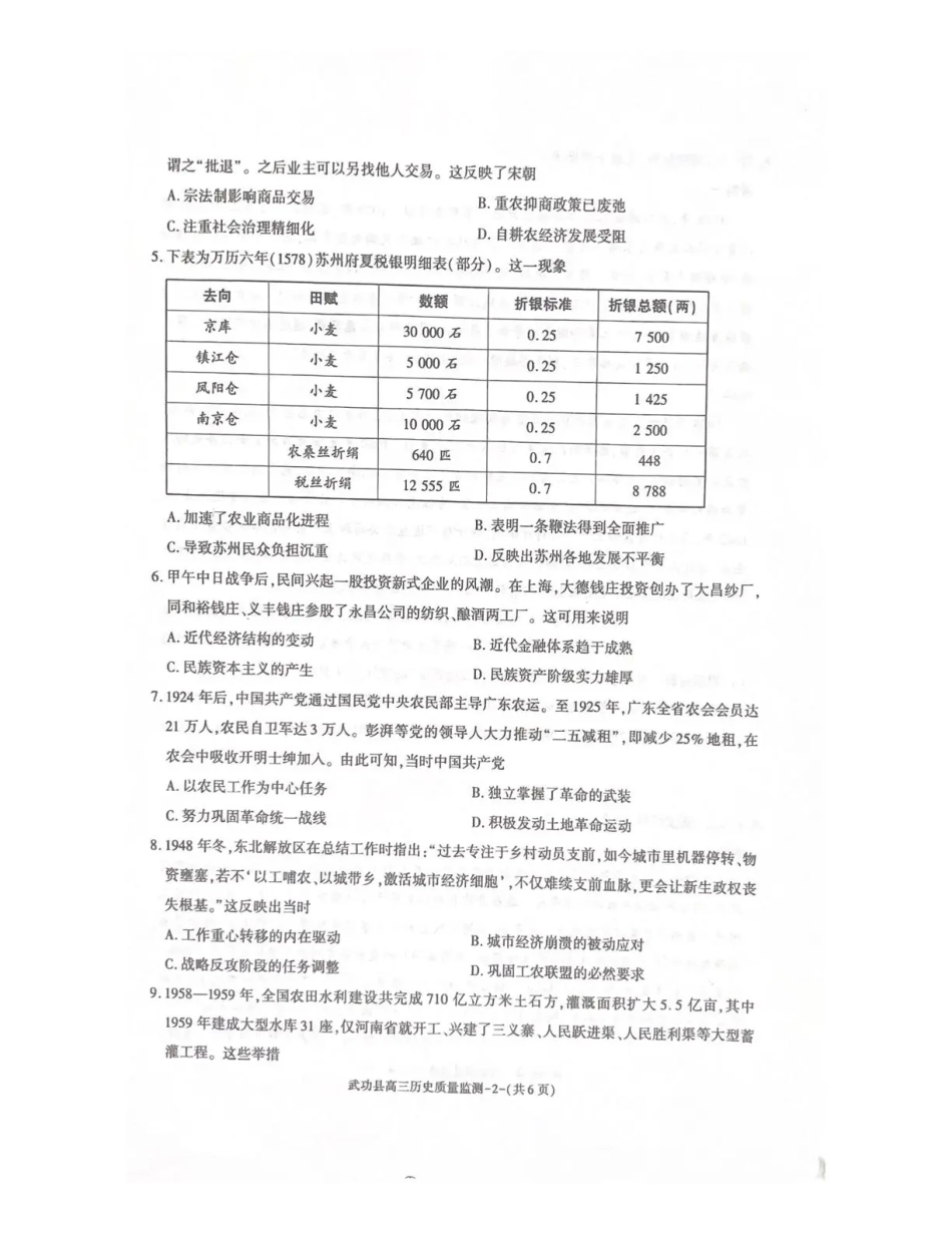 武功县2026届11月高三质量监测历史.pdf_第2页
