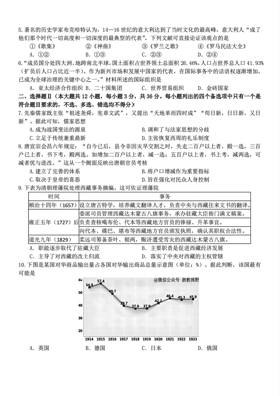 浙江省北斗星盟2025年12月高三联考（全科）_历史试题｜26届北斗星盟12月联考.pdf_第2页