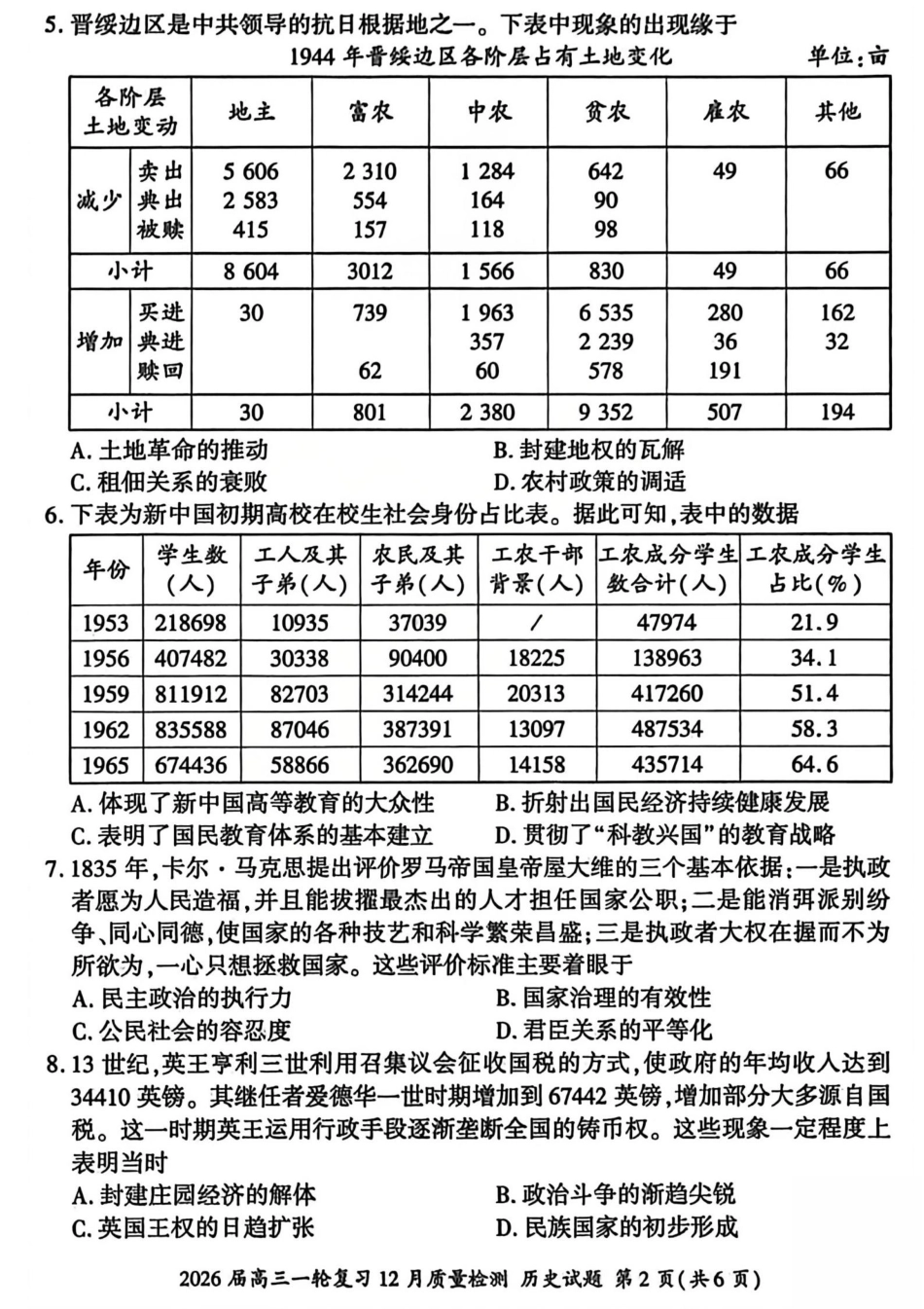 2026届百师联盟高三一轮复习12月质量检测（全科）_历史试题.pdf_第2页